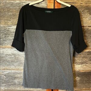 Ralph Lauren Two-Tone Black and Gray Long Sleeve Top Size L
